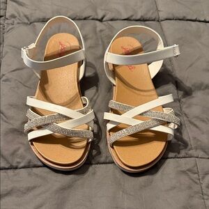 Girls white and rhinestone strappy sandles